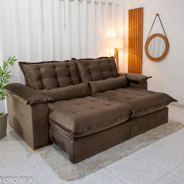 Sofá Retrátil Reclinável Noronha 2.50m Veludo Marrom (1)