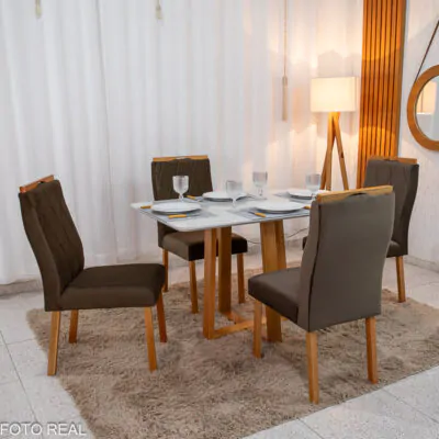 Mesa de Jantar Pedro 120x80 Vidro OffBase Madeira + 4 Cad. Lisboa Veludo Marrom 509 Madeira Art Assento - Entregue Montada (1)