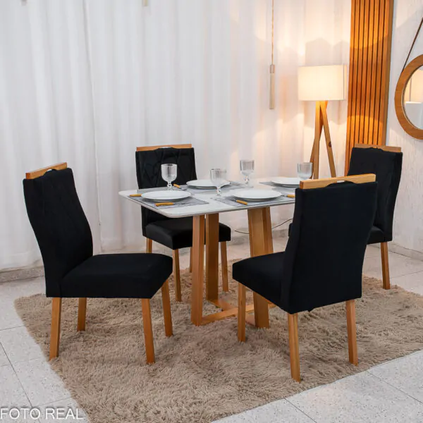 Mesa Pedro Mel Tampo Off 120×80 4 Cadeiras Lisboa Assento Veludo - Imagem 3
