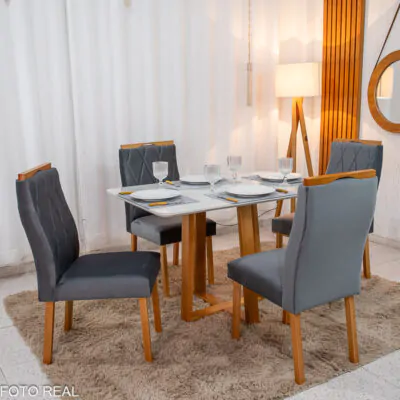 Mesa de Jantar Pedro 120×80 Vidro OffBase madeira + 4 Cad. Lisboa Veludo Cinza 507 Madeira Art Assento (1)