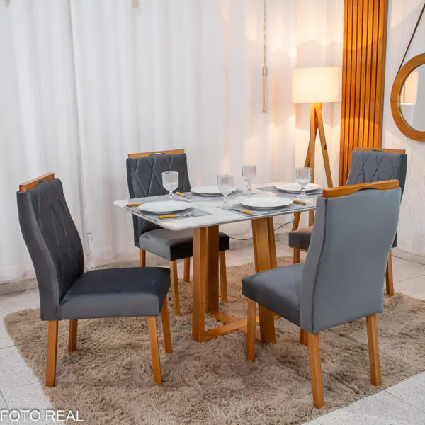 Mesa de Jantar Pedro 120×80 Vidro OffBase madeira + 4 Cad. Lisboa Veludo Cinza 507 Madeira Art Assento (1)