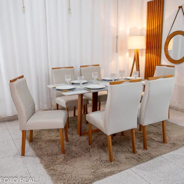 Mesa de Jantar Pedro Mel Tampo Off 160×80 6 Cadeiras Lisboa Assento Veludo - Imagem 8
