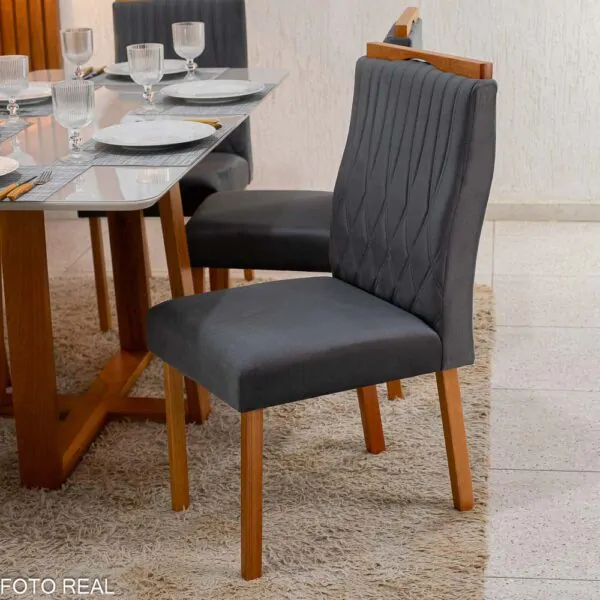 Mesa de Jantar Pedro Mel Tampo Off 160×80 6 Cadeiras Genova Assento Veludo - Imagem 3