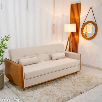 Sofá Cama Leblon larg. 2.05m Linho - Laterais Braços em korino (1)