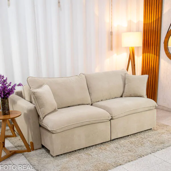 Sofá Retrátil Luna 2.00m Veludo Premium Bege 37 (1)