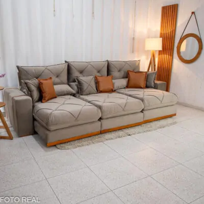 Sofá Retrátil Reclinável Grajaú 3.20m Veludo Capuccino (1)