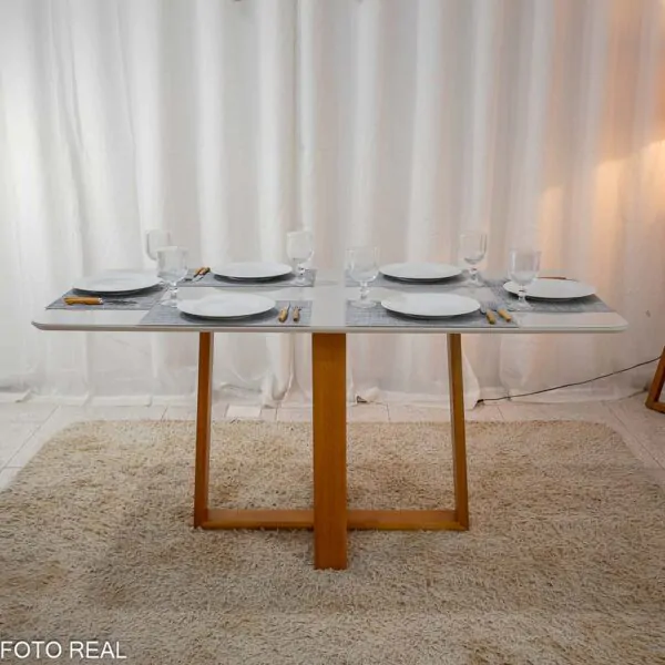 Mesa de Jantar Pedro Mel Tampo Off 160×80 6 Cadeiras Genova Assento Veludo - Imagem 13