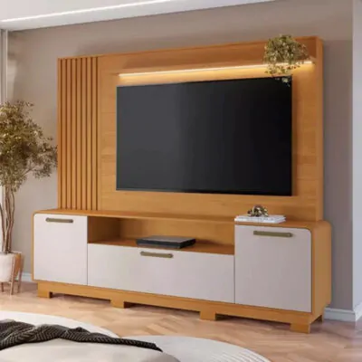 Home Apego Larg. 2.00m C/Luminária LED e Detalhe Ripado Para TV até 65"
