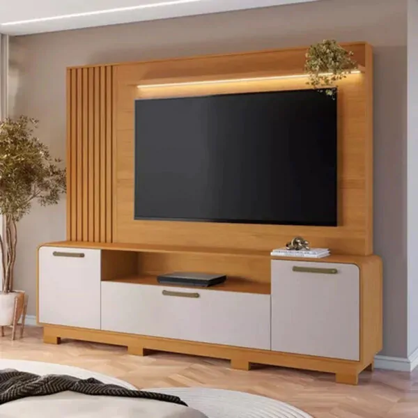Home Apego Larg. 2.00m C/Luminária LED e Detalhe Ripado Para TV até 65"