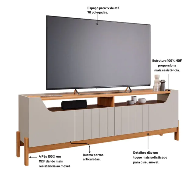 Rack Bancada Moema Larg. 1.85m Para TV até 70" - Imagem 4
