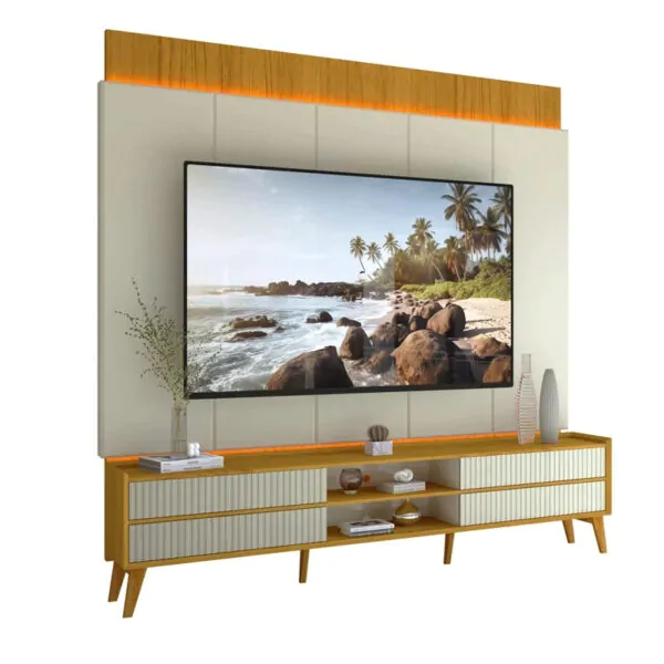Rack Magnífico 212 Larg. 2.18m + Painel Magnífico 220 C/LED e Detalhe Ripado - Imagem 3