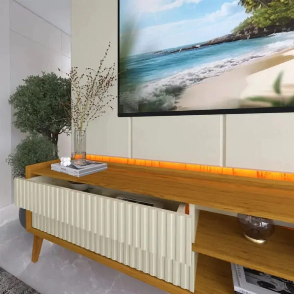 Rack Magnífico 212 Larg. 2.18m + Painel Magnífico 220 C/LED e Detalhe Ripado - Imagem 4