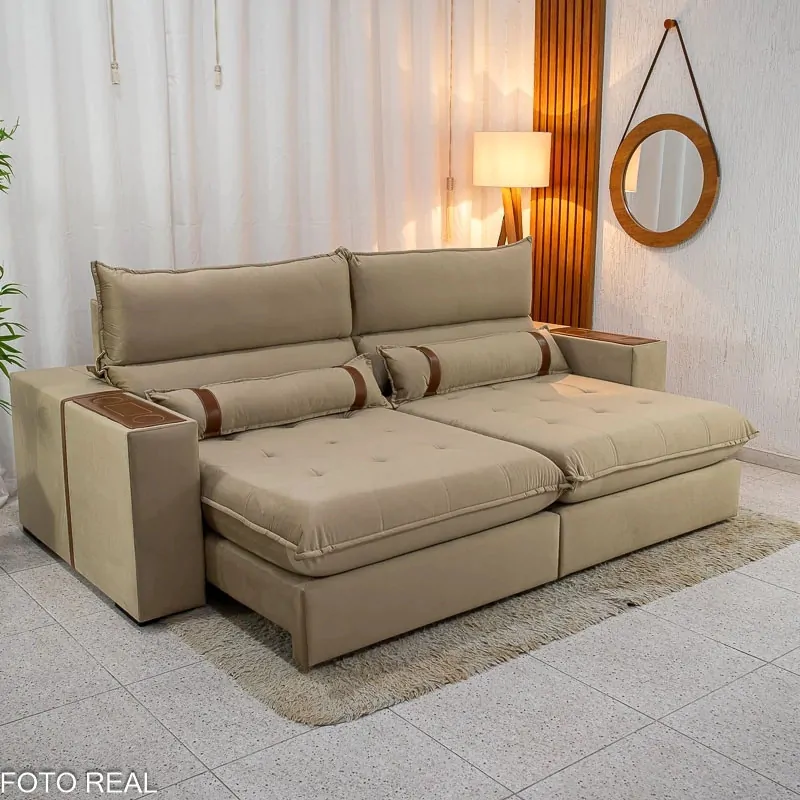 Sofá Retrátil Reclinável Siena 2.50m Veludo Bege (1)