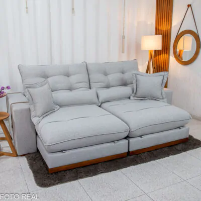 Sofá Retrátil Reclinável Toron 2.50m Linho Cinza - (1)