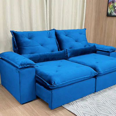 Sofá Retrátil Reclinável Orion Plus 2.00m Veludo Azul