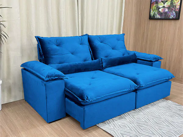Sofá Retrátil Reclinável Orion Plus 2.00m Veludo Azul
