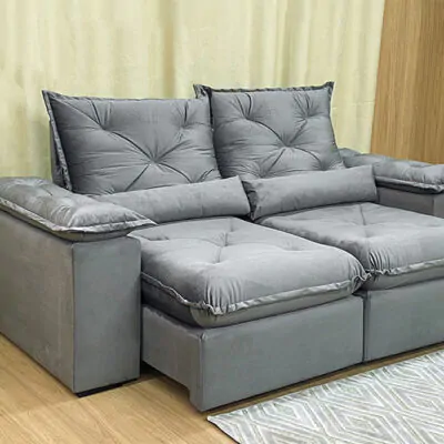Sofá Retrátil Reclinável Orion Plus 2.00m Veludo Cinza