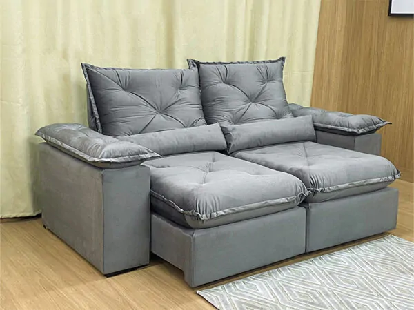 Sofá Retrátil Reclinável Orion Plus 2.00m Veludo Cinza