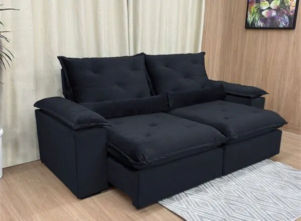 Sofá Retrátil Reclinável Orion Plus 2.00m Veludo Preto