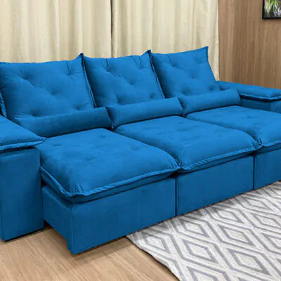 Sofá Retrátil Reclinável Orion Plus 2.70m Veludo Azul (1)