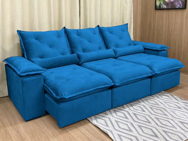 Sofá Retrátil Reclinável Orion Plus 2.70m Veludo Azul (1)