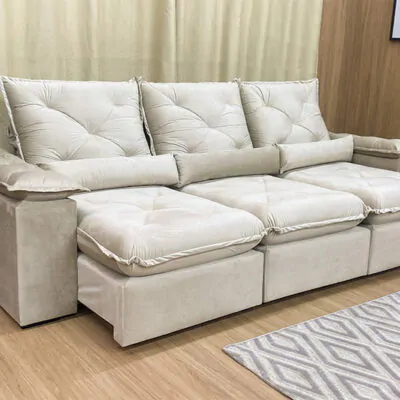 Sofá Retrátil Reclinável Orion Plus 2.70m Veludo Bege (1)