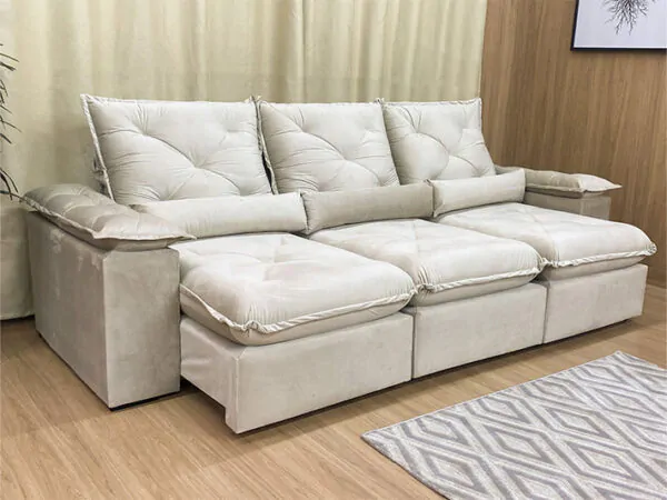Sofá Retrátil Reclinável Orion Plus 2.70m Veludo Bege (1)