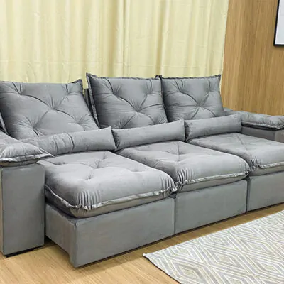 Sofá Retrátil Reclinável Orion Plus 2.70m Veludo Cinza (1)