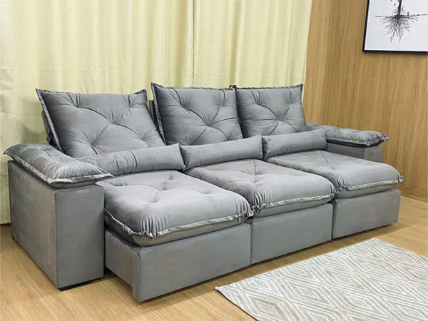 Sofá Retrátil Reclinável Orion Plus 2.70m Veludo Cinza (1)