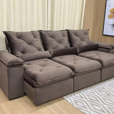 Sofá Retrátil Reclinável Orion Plus 2.70m Veludo Marrom (1)