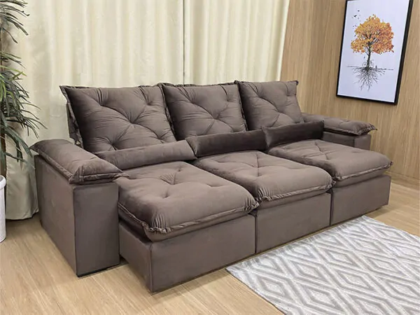 Sofá Retrátil Reclinável Orion Plus 2.70m Veludo Marrom (1)