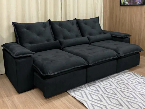 Sofá Retrátil Reclinável Orion Plus 2.70m Veludo Preto (1)
