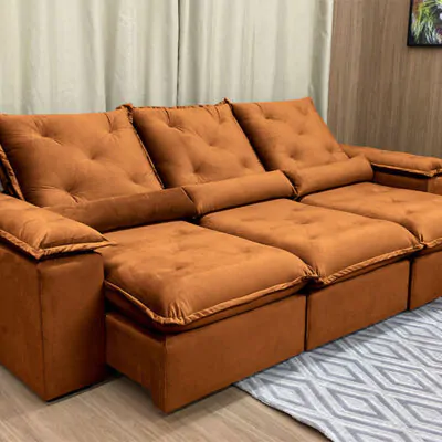 Sofá Retrátil Reclinável Orion Plus 2.70m Veludo Terracota (1)