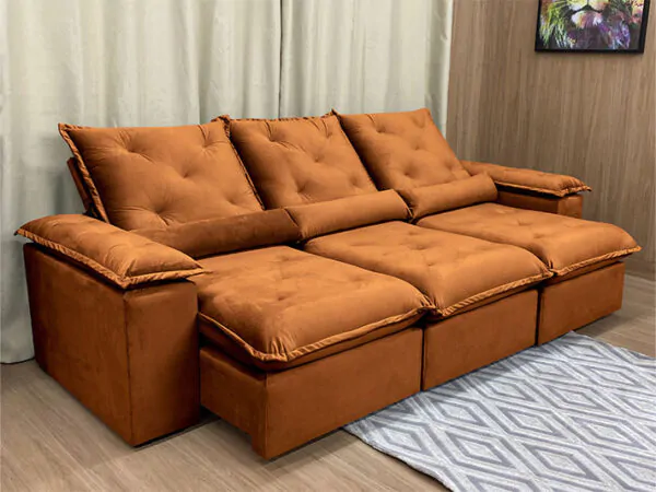 Sofá Retrátil Reclinável Orion Plus 2.70m Veludo Terracota (1)
